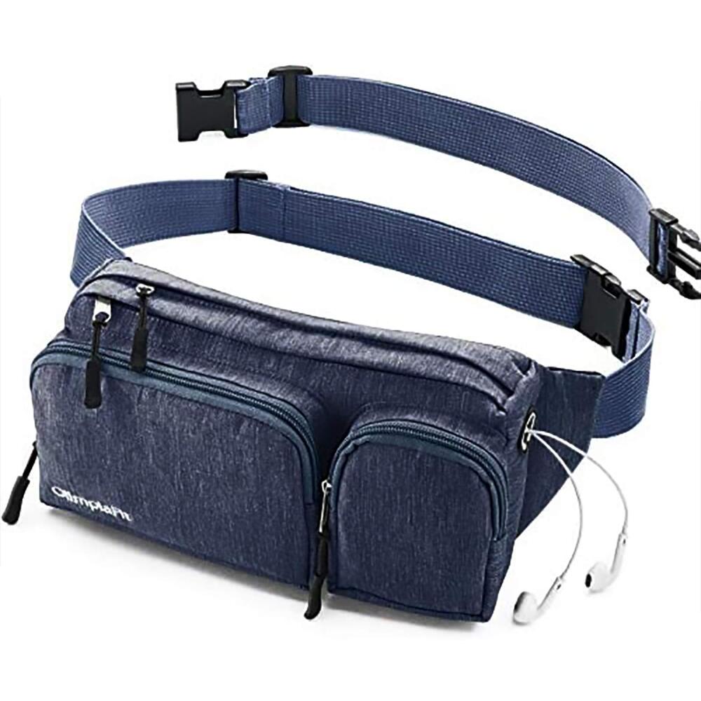 NWT OlimpiaFit Fanny Pack Large Capacity Waist Bag 6 Pockets Headphone Hole Blue